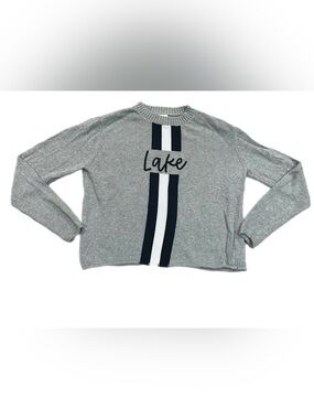 Pearls & Camo Embroidered Sweater Roll Edge Lake Womens Black White Striped S